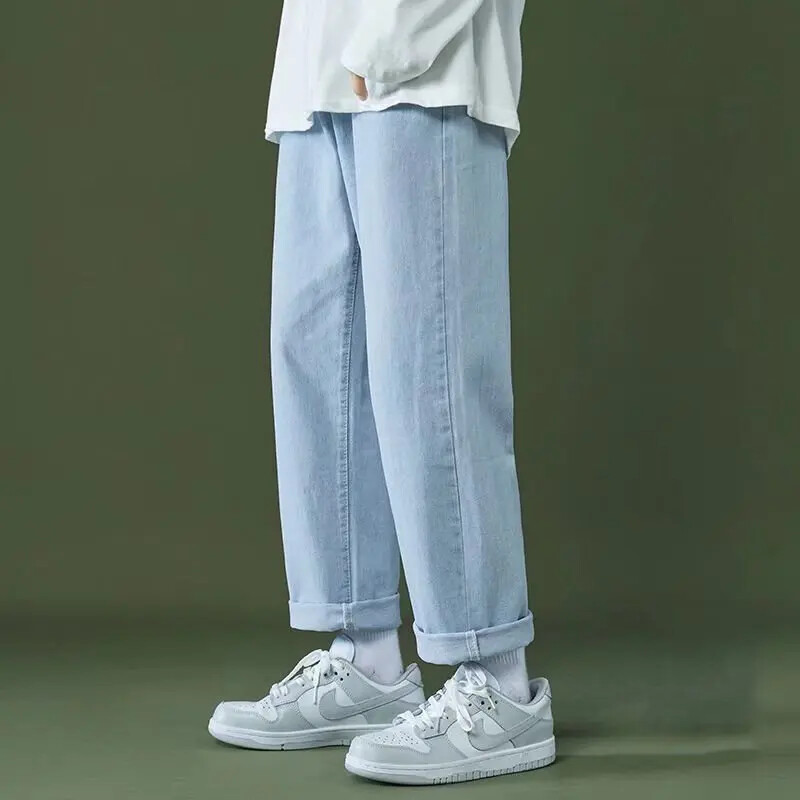 Ikdienas Džinsi Vīriešiem Pavasaris Rudens Ziema Jauns Stils Pelēka Taisna Kāja Brīvi Pieguļ Platas Kājas Trendy Flow Ikdienas garas bikses
