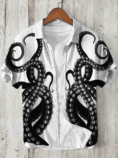 3D prinditud Hawaii stiilis lühikeste varrukatega särk kunstlinane mugav vaba vabaaja kraega särk