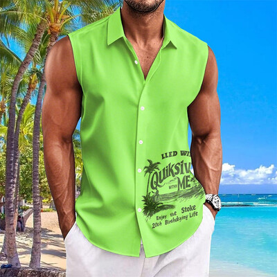 Havaju krekli vīriešiem ar kokosriekstu koku apdruku Vienkāršs modes vīriešu apģērbs Lielizmēra krekli bez piedurknēm augšējā atloka T-krekls vīriešu krekls