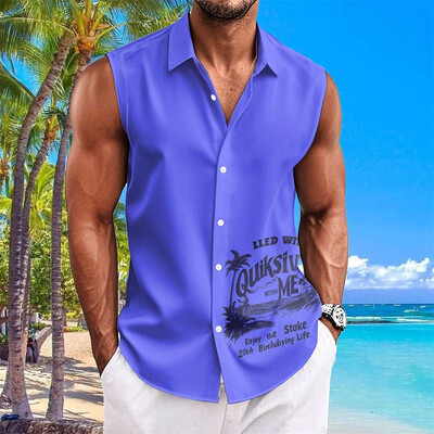 Havaju krekli vīriešiem ar kokosriekstu koku apdruku Vienkāršs modes vīriešu apģērbs Lielizmēra krekli bez piedurknēm augšējā atloka T-krekls vīriešu krekls