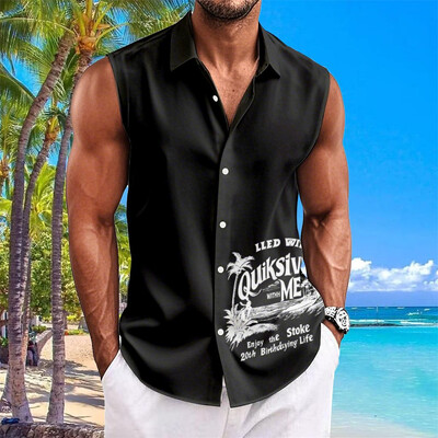 Havaju krekli vīriešiem ar kokosriekstu koku apdruku Vienkāršs modes vīriešu apģērbs Lielizmēra krekli bez piedurknēm augšējā atloka T-krekls vīriešu krekls