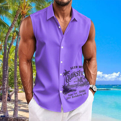 Havaju krekli vīriešiem ar kokosriekstu koku apdruku Vienkāršs modes vīriešu apģērbs Lielizmēra krekli bez piedurknēm augšējā atloka T-krekls vīriešu krekls