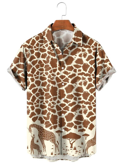 Retro Harajuku Blue Space War Planet Robot Trumpi havajietiški laisvalaikio marškinėliai su spausdintais vintažiniais gėlėmis stilingais vyriškais drabužiais