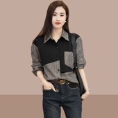 2025 m. pavasario ir rudens laisvalaikio moteriški marškiniai Moteriški maži, populiarūs marškinėliai su sagomis, dryžuoti apatiniai Visiems tinkantys elegantiški marškiniai