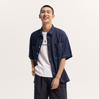 „Semir“ trumpomis rankovėmis vyriški marškinėliai, 2024 m. naujoji vasaros versija, neryški spalva, grynos medvilnės, madingi džinsiniai darbo drabužiai