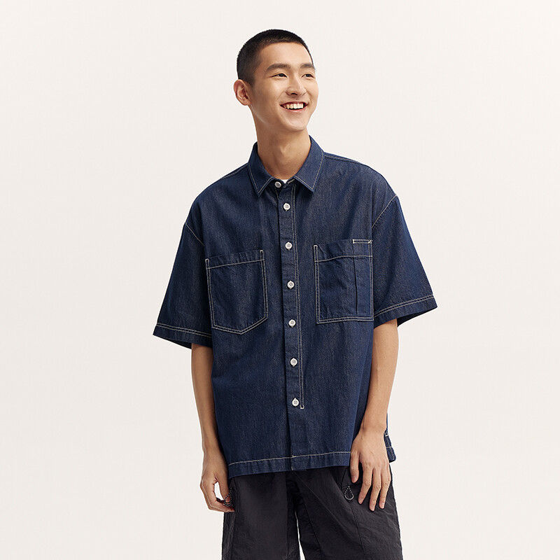 „Semir“ trumpomis rankovėmis vyriški marškinėliai, 2024 m. naujoji vasaros versija, neryški spalva, grynos medvilnės, madingi džinsiniai darbo drabužiai