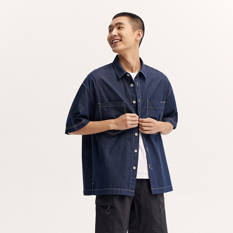 „Semir“ trumpomis rankovėmis vyriški marškinėliai, 2024 m. naujoji vasaros versija, neryški spalva, grynos medvilnės, madingi džinsiniai darbo drabužiai