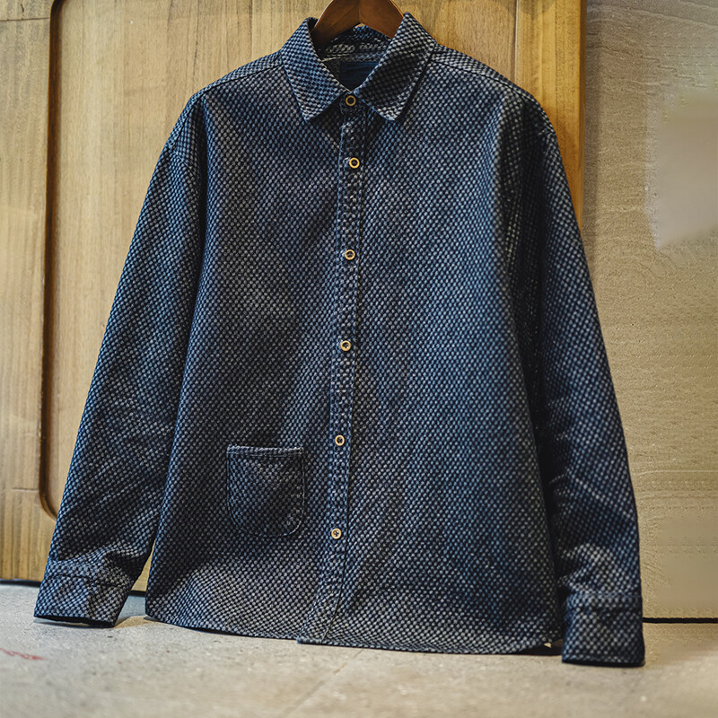 Maden Retro laisvi ilgomis rankovėmis džinsiniai marškiniai languotais atvartais, vienaeilis švarkas vyrams pavasario ir rudens universalūs viršutiniai drabužiai
