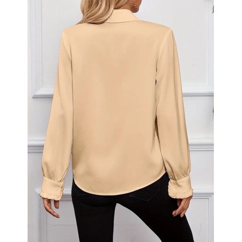 Moteriškos „Boho“ baltos palaidinės pavasario rudens mados ilgomis rankovėmis raukintais sluoksniais dekoratyvūs laisvalaikio marškinėliai Moteriški biuro viršutiniai drabužiai