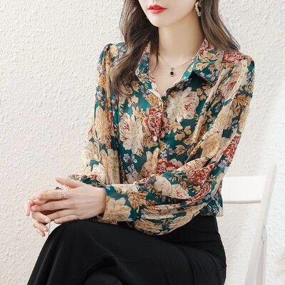 Spausdinti senėjimą mažinantys ir lieknėjantys šifoniniai marškiniai, skirti naujo stiliaus kaimo temperamento universaliems marškiniams Viršutiniai maži marškinėliai