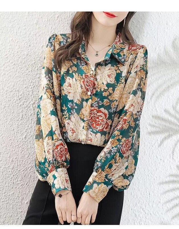 Spausdinti senėjimą mažinantys ir lieknėjantys šifoniniai marškiniai, skirti naujo stiliaus kaimo temperamento universaliems marškiniams Viršutiniai maži marškinėliai