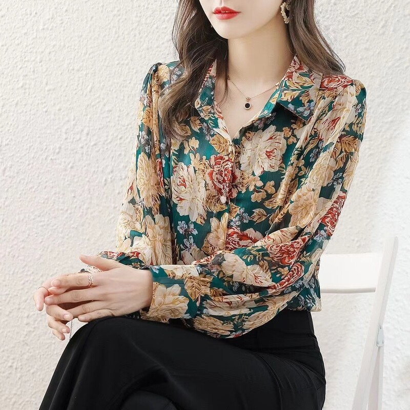 Spausdinti senėjimą mažinantys ir lieknėjantys šifoniniai marškiniai, skirti naujo stiliaus kaimo temperamento universaliems marškiniams Viršutiniai maži marškinėliai