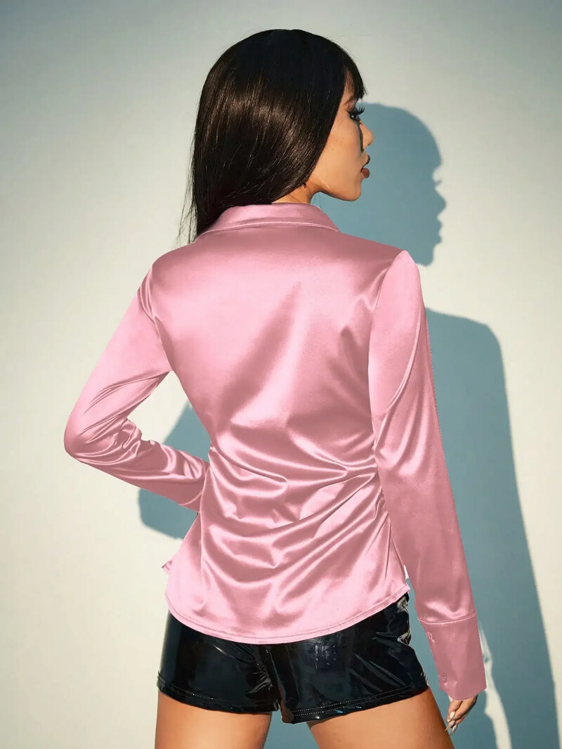 Sügistalvine naistemood ühevärviline lihtne isiksus temperament avar Õhuke vöökoht õhuke pikkade varrukatega pendelsärk