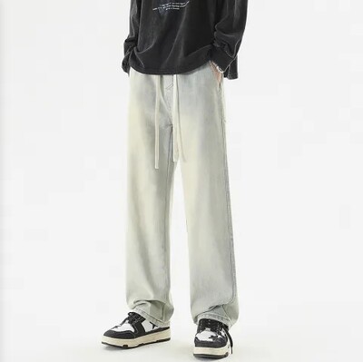 KUBRO 2024 Nauji Korėjos vyriški laisvalaikio ilgi džinsai Klasikiniai vyriški tiesūs džinsiniai plačios kelnės vientisos spalvos šviesiai mėlyna pilka juoda 3XL