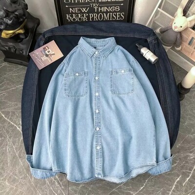 Pavasariniai džinsiniai marškinėliai Vyriški korėjietiški madingi ilgomis rankovėmis universalūs studentų pora, ploni švarkeliai, laisvalaikio, neutralaus minimalistinio stiliaus