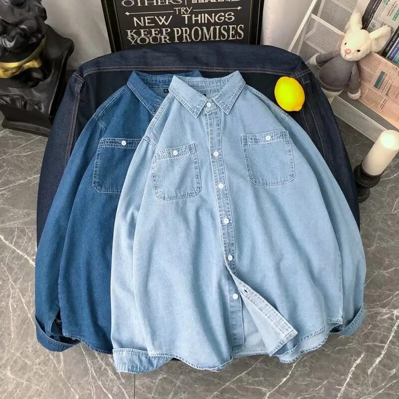 Pavasariniai džinsiniai marškinėliai Vyriški korėjietiški madingi ilgomis rankovėmis universalūs studentų pora, ploni švarkeliai, laisvalaikio, neutralaus minimalistinio stiliaus