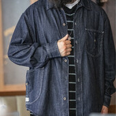 Pagaminti vintažiniai, skalbti kišenės džinsiniai marškiniai vyrams, laisvalaikio marškinėliai ilgomis rankovėmis, vyriški laisvi darbo drabužiai, didelės kišenės