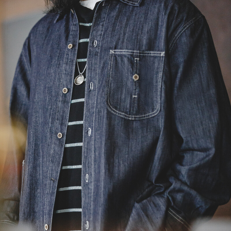 Pagaminti vintažiniai, skalbti kišenės džinsiniai marškiniai vyrams, laisvalaikio marškinėliai ilgomis rankovėmis, vyriški laisvi darbo drabužiai, didelės kišenės