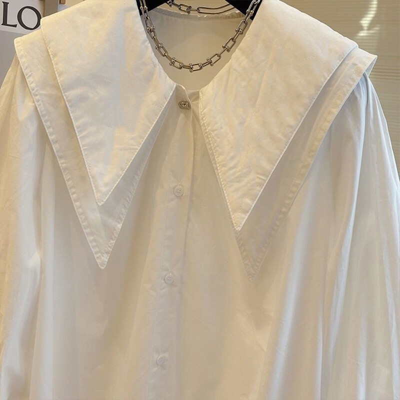 Prancūziško stiliaus marškiniai su lėlės apykakle ilgomis rankovėmis, skirti moteriškam pavasariui rudeniui, nauji laisvalaikio laisvi, lengvi prabangūs marškinėliai su viena krūtine