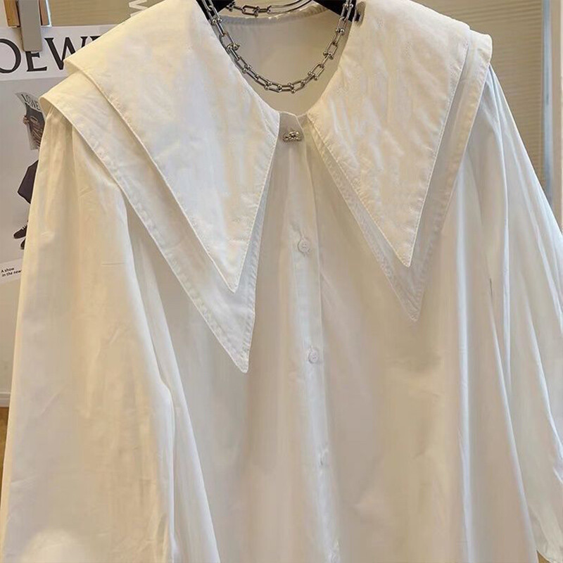 Prancūziško stiliaus marškiniai su lėlės apykakle ilgomis rankovėmis, skirti moteriškam pavasariui rudeniui, nauji laisvalaikio laisvi, lengvi prabangūs marškinėliai su viena krūtine