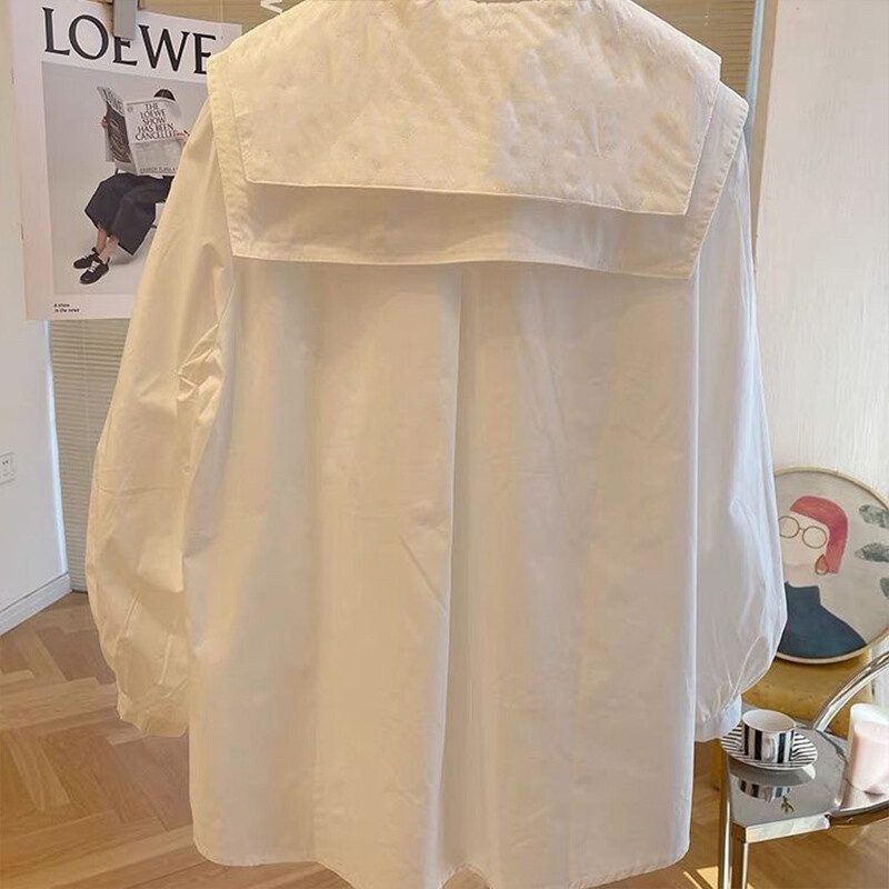 Prancūziško stiliaus marškiniai su lėlės apykakle ilgomis rankovėmis, skirti moteriškam pavasariui rudeniui, nauji laisvalaikio laisvi, lengvi prabangūs marškinėliai su viena krūtine