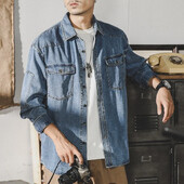 Amerikāņu vintage džinsa krekls ar garām piedurknēm Vīriešu Ins Moderns zīmola krekls Pavasara rudens vīriešu pārrobežu krājumi