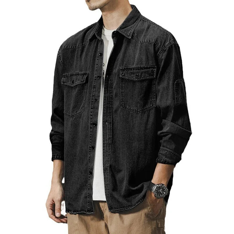 Amerikāņu vintage džinsa krekls ar garām piedurknēm Vīriešu Ins Moderns zīmola krekls Pavasara rudens vīriešu pārrobežu krājumi