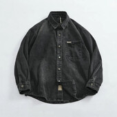 Modes džinsa krekls ar vaļīgām piedurknēm jaka vīriešu apģērba tops Smags, biezs, vecs, melns pelēks krekls