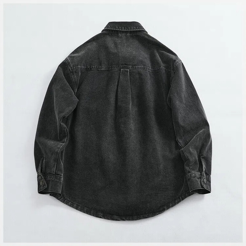 Modes džinsa krekls ar vaļīgām piedurknēm jaka vīriešu apģērba tops Smags, biezs, vecs, melns pelēks krekls