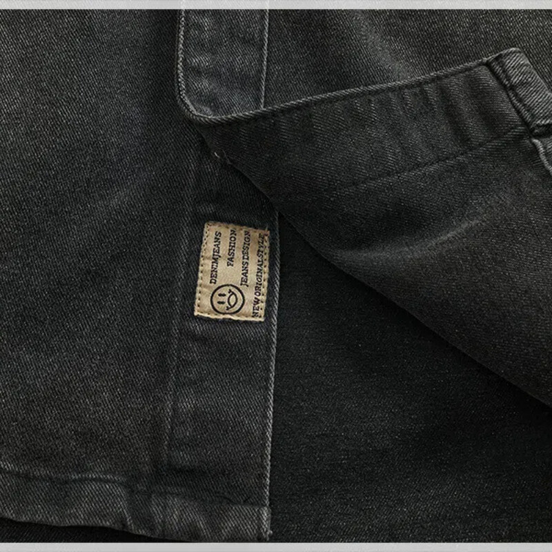 Modes džinsa krekls ar vaļīgām piedurknēm jaka vīriešu apģērba tops Smags, biezs, vecs, melns pelēks krekls