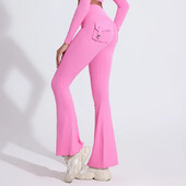 Bėgimo antblauzdžiai plačiomis kojomis Sportinės lotynų šokių kelnės moteriškos jogos aukštu juosmeniu, klubų pakėlimas, fitneso salė, platėjančios kelnės su kišene