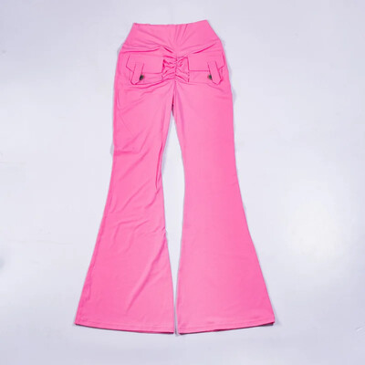 Bėgimo antblauzdžiai plačiomis kojomis Sportinės lotynų šokių kelnės moteriškos jogos aukštu juosmeniu, klubų pakėlimas, fitneso salė, platėjančios kelnės su kišene