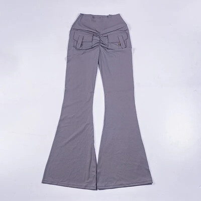 Bėgimo antblauzdžiai plačiomis kojomis Sportinės lotynų šokių kelnės moteriškos jogos aukštu juosmeniu, klubų pakėlimas, fitneso salė, platėjančios kelnės su kišene