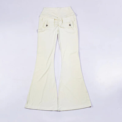 Bėgimo antblauzdžiai plačiomis kojomis Sportinės lotynų šokių kelnės moteriškos jogos aukštu juosmeniu, klubų pakėlimas, fitneso salė, platėjančios kelnės su kišene