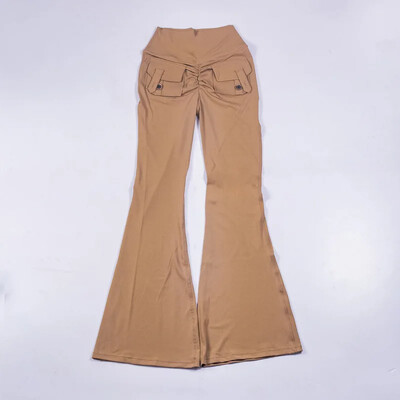 Bėgimo antblauzdžiai plačiomis kojomis Sportinės lotynų šokių kelnės moteriškos jogos aukštu juosmeniu, klubų pakėlimas, fitneso salė, platėjančios kelnės su kišene