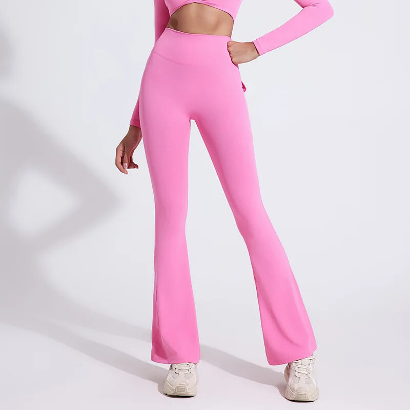 Bėgimo antblauzdžiai plačiomis kojomis Sportinės lotynų šokių kelnės moteriškos jogos aukštu juosmeniu, klubų pakėlimas, fitneso salė, platėjančios kelnės su kišene