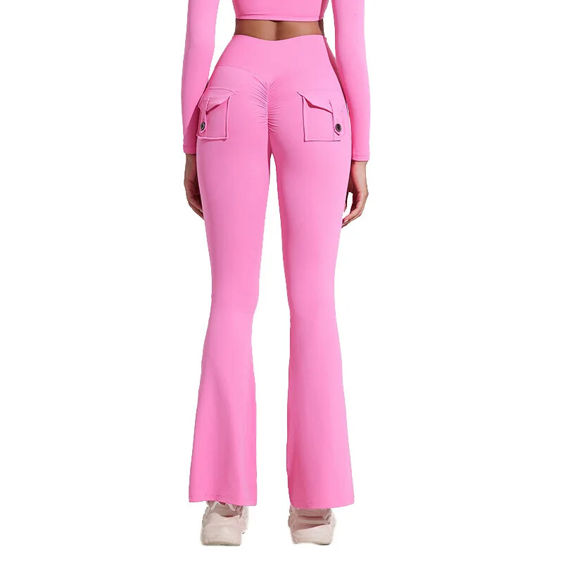 Bėgimo antblauzdžiai plačiomis kojomis Sportinės lotynų šokių kelnės moteriškos jogos aukštu juosmeniu, klubų pakėlimas, fitneso salė, platėjančios kelnės su kišene