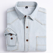 Meeste mitmekülgne vabaaja pikkade varrukatega teksariidest taskusärk Tavalise istuvusega Mugav pehme 100% puuvillast pestud vastupidavus töösärgid