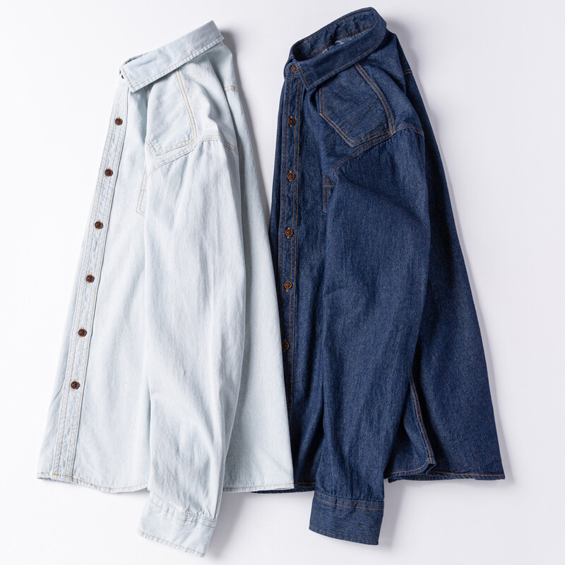 Meeste mitmekülgne vabaaja pikkade varrukatega teksariidest taskusärk Tavalise istuvusega Mugav pehme 100% puuvillast pestud vastupidavus töösärgid