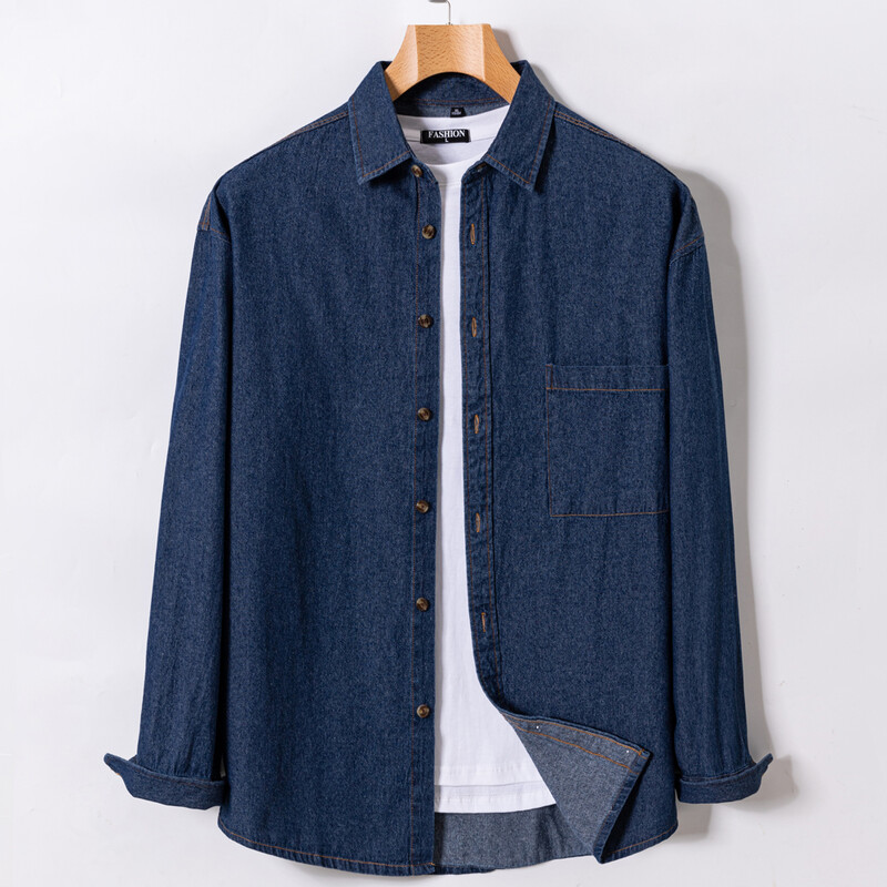 Meeste mitmekülgne vabaaja pikkade varrukatega teksariidest taskusärk Tavalise istuvusega Mugav pehme 100% puuvillast pestud vastupidavus töösärgid