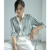 Ženska moda proljeće jesen, uredske dame, prugaste stojeće kragne, šifonske košulje dugih rukava, ženske ležerne majice u trendu za sve