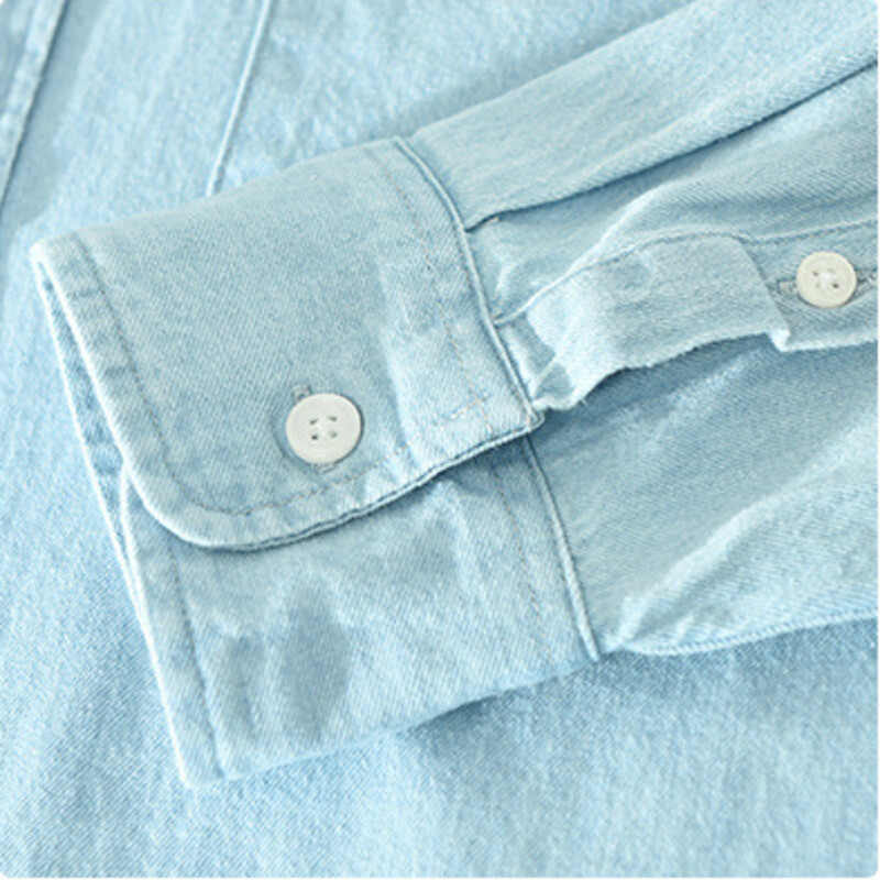 #4413 Kokvilna 100% vintage džinsa krekls vīriešu nolaižama apkakle Retro virsdrēbes Vīriešu krekls garām piedurknēm brīvi ikdienas krekli Pavasara