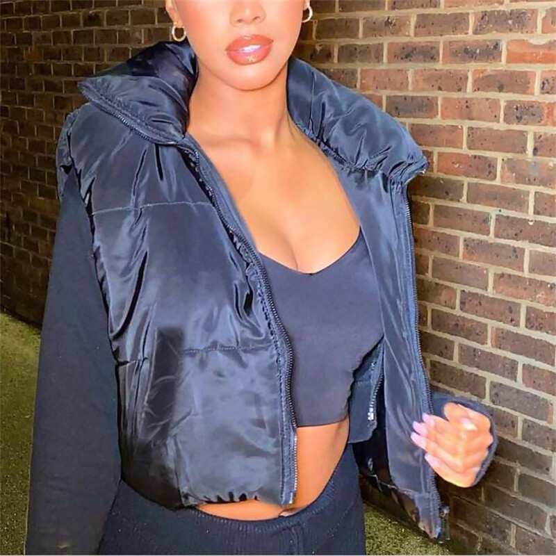 Moteriška žiemos šilta liemenė be rankovių stovi apykaklė dvipusė lengva liemenė 2022 m. gatvės drabužiai