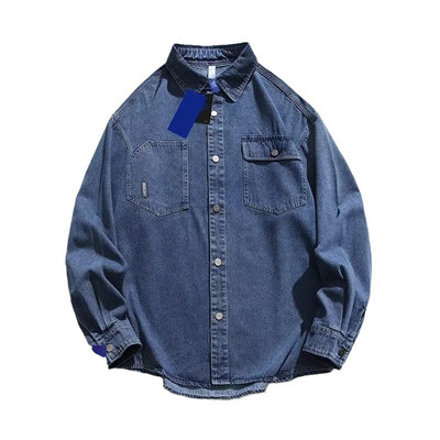 Cămașă de denim învechită, spălată, în stil coreean, pentru bărbați, primăvară și toamnă, retro, cămașă de lucru cu mâneci lungi, largi, de înaltă calitate