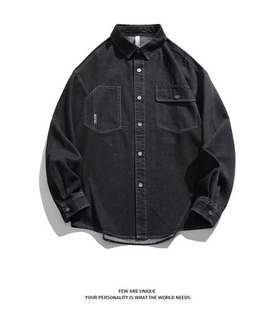 Korėjietiško stiliaus madingi skalbti džinsiniai marškinėliai, pavasario ir rudens retro stiliaus laisvi aukščiausios klasės darbo marškinėliai ilgomis rankovėmis