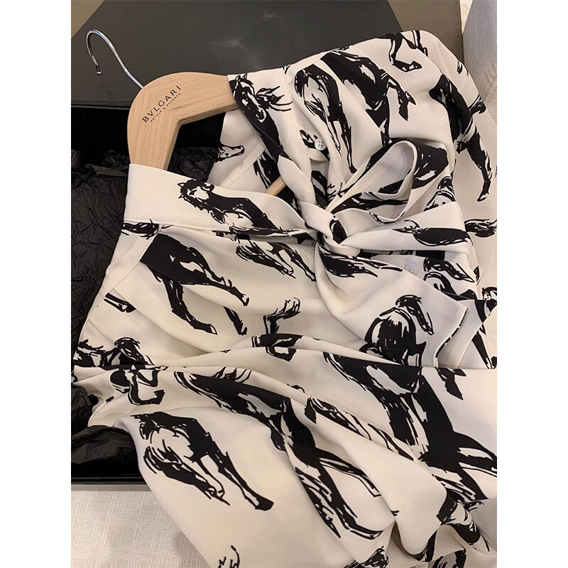 Moteriška Pavasaris Vasara Korėjietiška Paprasta Spauda Kontrastingos Spalvos Polo apykaklė Moteriški marškiniai Trend Button Šifonas ilgomis rankovėmis