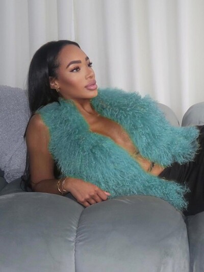 Joskaa pūkuotos raištinės liemenės, moteriškos hipsteriškos, seksualios, gilios V formos iškirptės, be nugaros surišamos viršutinės dalies žieminės mados šiltos liemenės vidurnakčio klubinė apranga