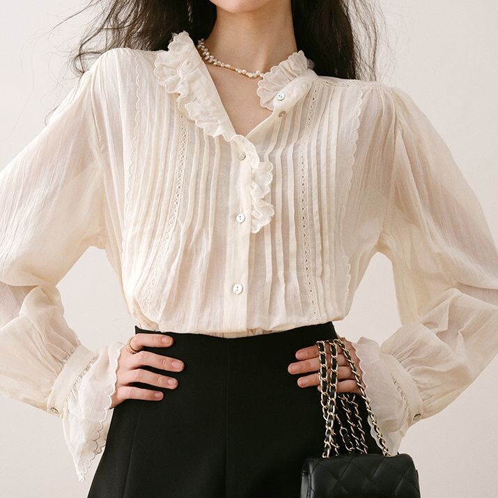 Prancūzijos sunkiosios pramonės siuvinėti marškiniai ankstyvo rudens nauji aukščiausios klasės Niche Palace ilgomis rankovėmis mėsą dengiantys palaidinės marškiniai