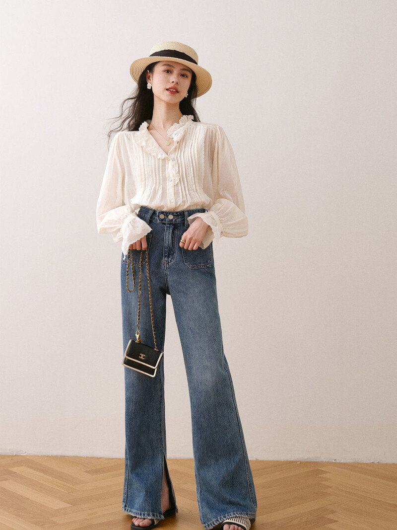 Prancūzijos sunkiosios pramonės siuvinėti marškiniai ankstyvo rudens nauji aukščiausios klasės Niche Palace ilgomis rankovėmis mėsą dengiantys palaidinės marškiniai