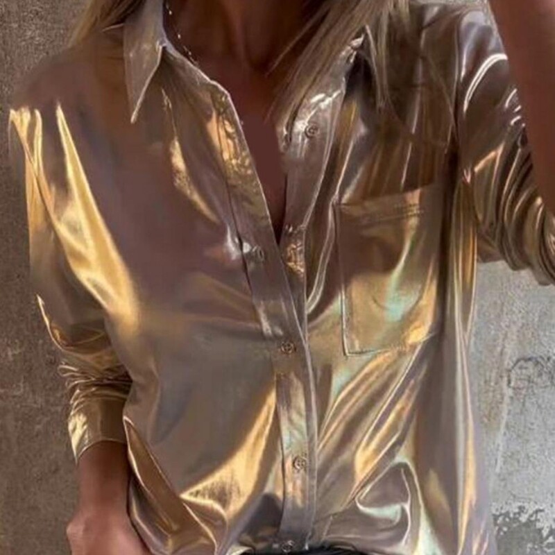 Palaidinė su užsegimu, stilinga atvartu ilgomis rankovėmis moteriškų marškinėlių viršūnės su užsegama kišene Kasdieniai zomšiniai, vienaeiliai šviesūs A